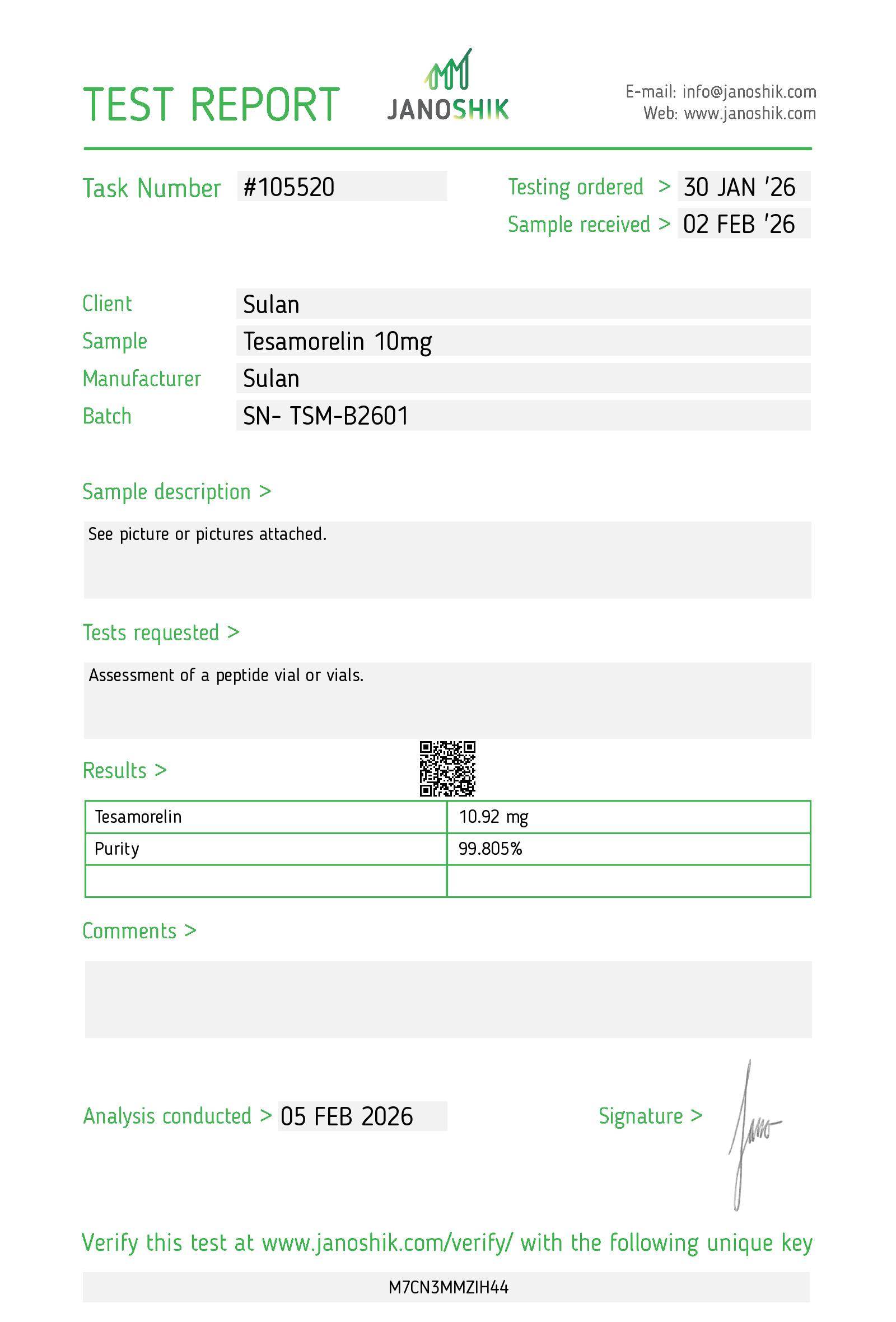 Tesamorelin 10mg Janoshik report #105520