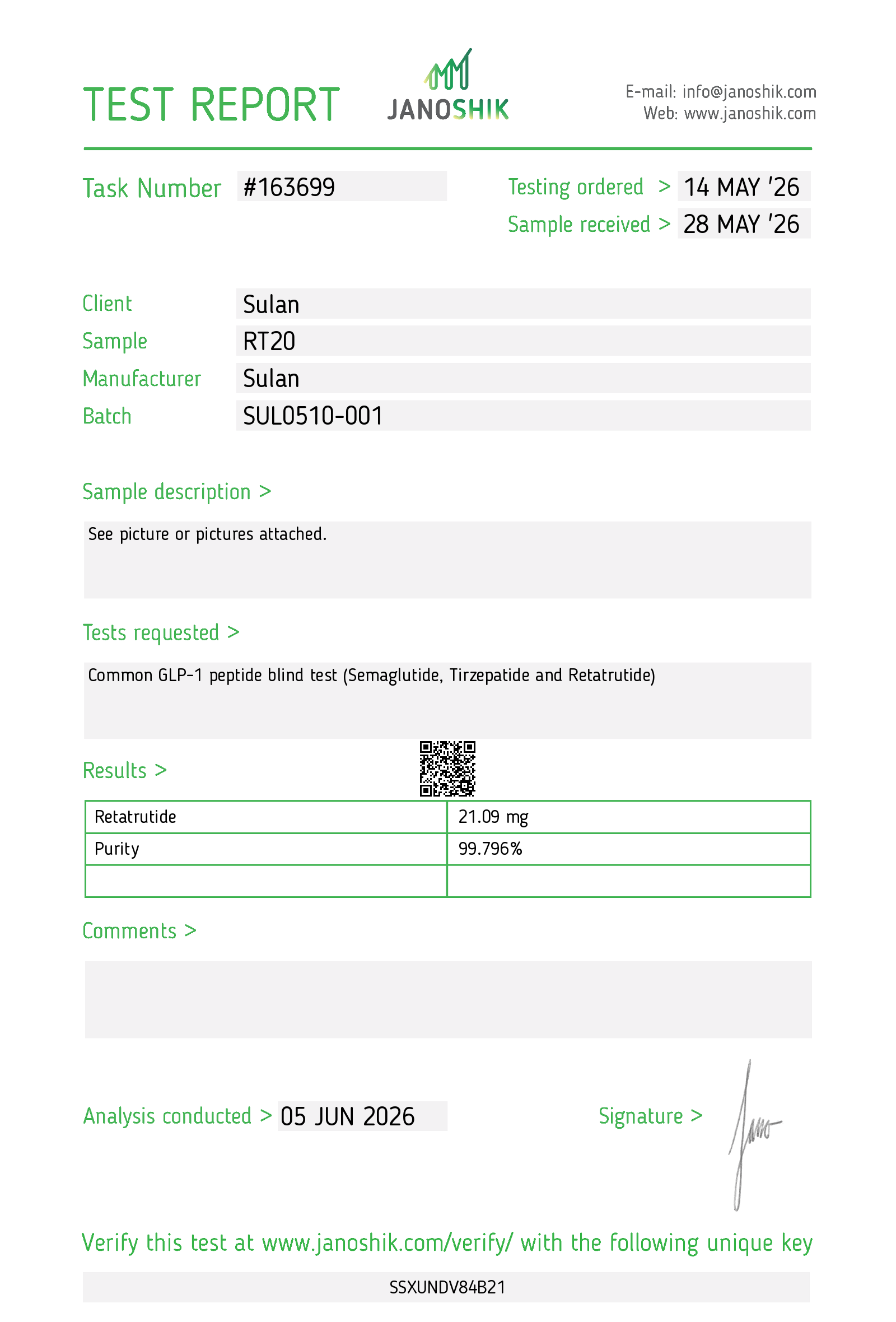 Retatrutide 20mg Janoshik report #163699